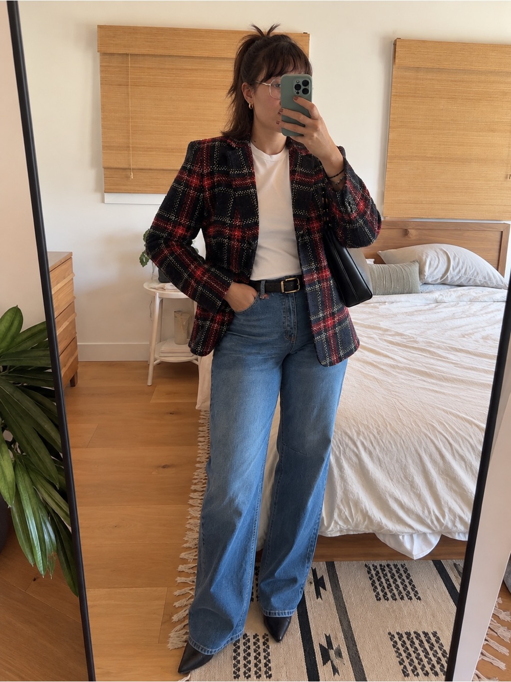 Talbots Aberdeen Plaid Tweed Blazer Size 12 Navy Red Tartan Lined Two Button - Picture 1 of 4